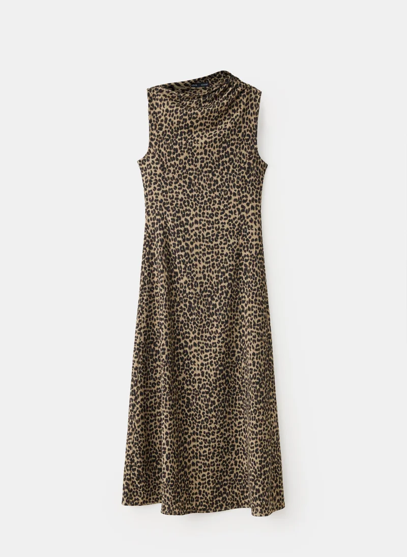 Mango leopard print Textured Dress With Gathered Details for Women | Best Price UAE