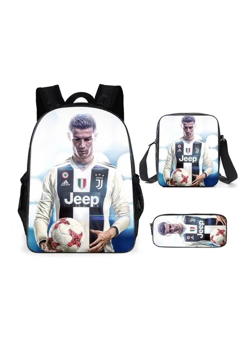 Juventus Kids School Bags Set of 3 With Lunch Bag And Pencil Case C-Ronaldo Casual Backpack For Teen Boys Girls, Soccer - Image 2