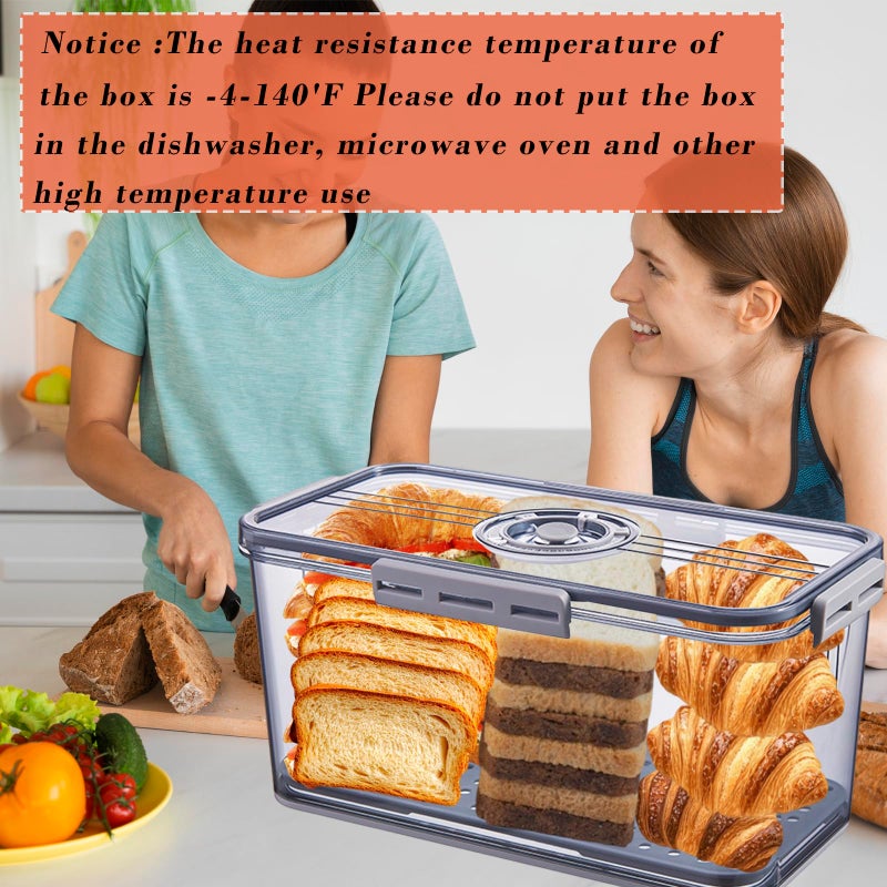 Honbuty Bread Box Bread Boxes for Kitchen Counter Airtight,Time Recording Bread Storage Container with Lid, Bread Keeper for Homemade Bread, Toast, Bagel, Donut and Cookies, Grey - Image 5
