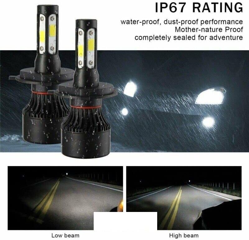 GONAMA مصابيح هالوجين LED للسيارات H4 72W 9000LM 6500K ضوء ضبابي مصابيح أمامية للسيارات مصابيح قيادة بيضاء باردة، (H4) - Image 2