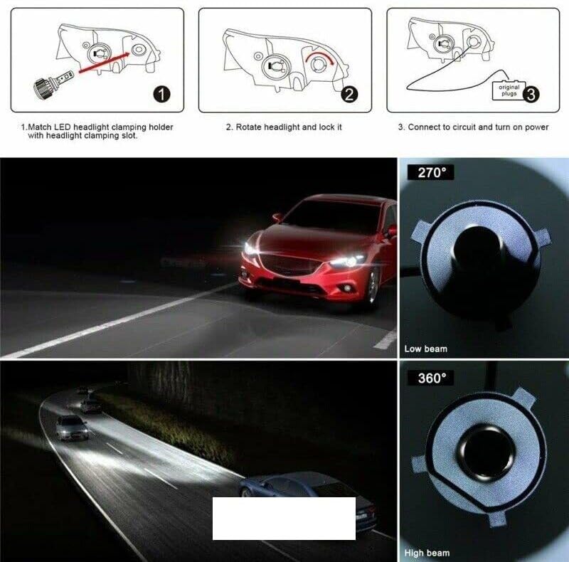 GONAMA مصابيح هالوجين LED للسيارات H4 72W 9000LM 6500K ضوء ضبابي مصابيح أمامية للسيارات مصابيح قيادة بيضاء باردة، (H4) - Image 5
