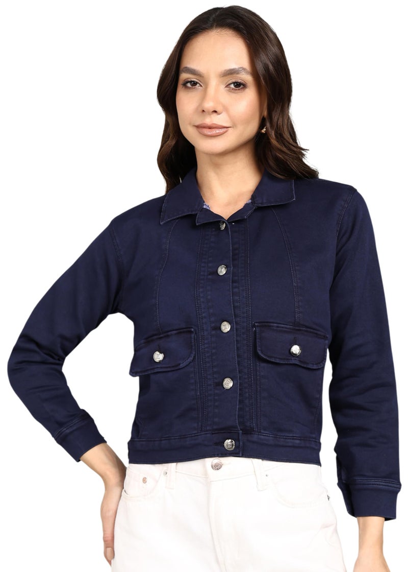 Nifty Women's Denim Front Pocket Jacket (1473_JCKT_GREN_L_Green_L) - Image 1