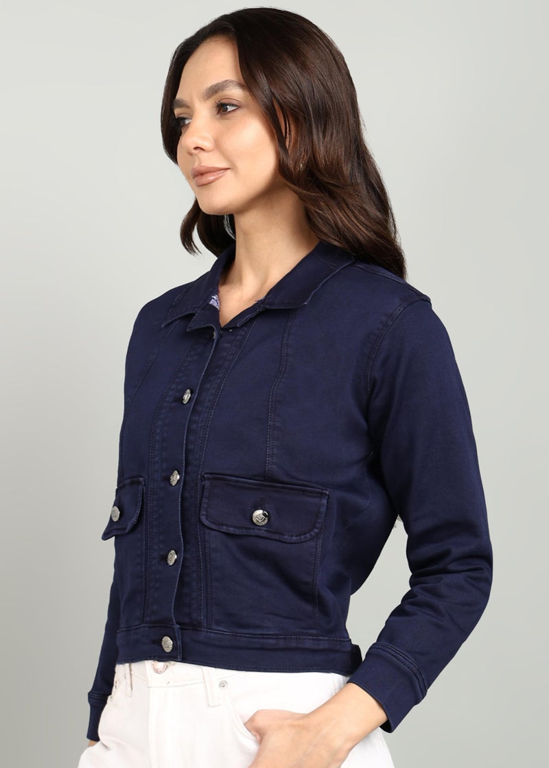 Nifty Women's Denim Front Pocket Jacket (1473_JCKT_GREN_L_Green_L) - Image 3