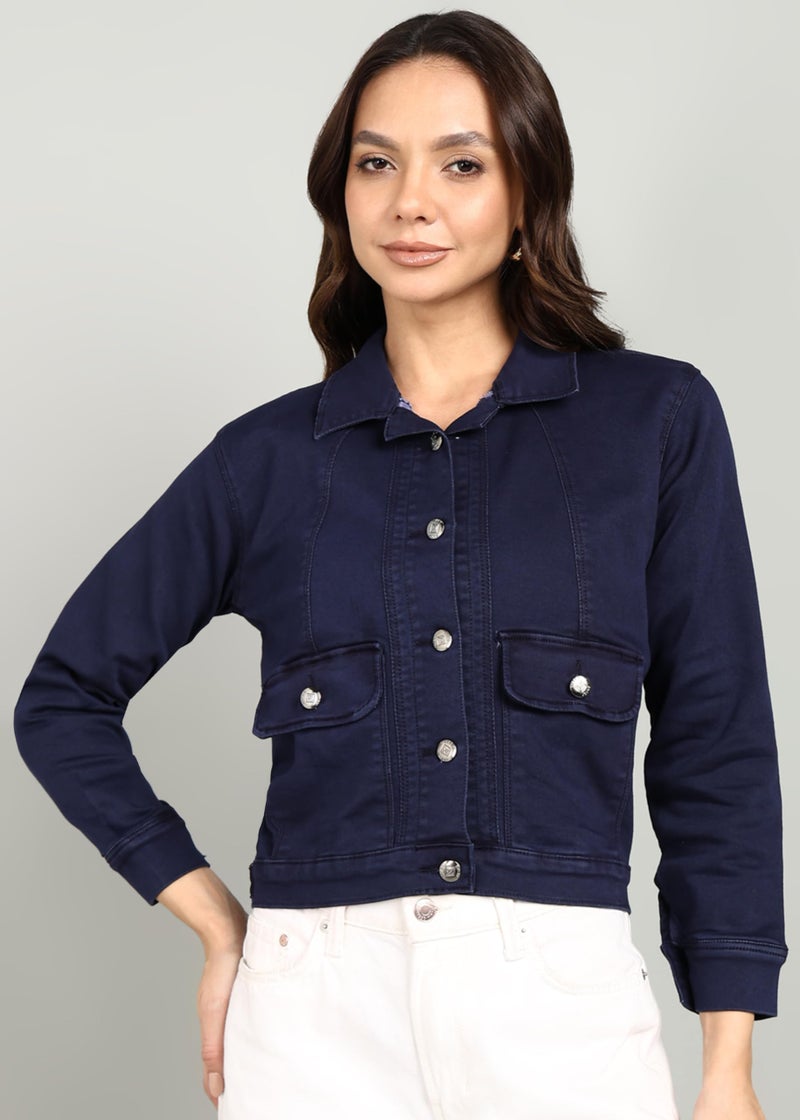 Nifty Women's Denim Front Pocket Jacket (1473_JCKT_GREN_L_Green_L) - Image 2