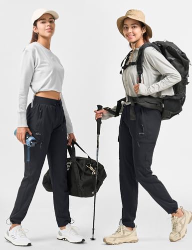 BVVU Women's Hiking Pants Lightweight Quick Dry Travel Outdoor Pants Waterproof Work Cargo Joggers with Zipper Pockets Black - Image 5