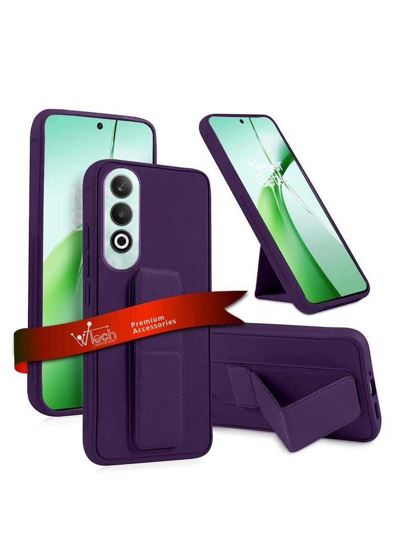 Wtech OnePlus Nord CE4 5G 2024 Hand Grip Foldable Magnetic Kickstand Wrist Strap Finger Grip With Built-In Iron Case Cover Eggplant Purple - Image 1