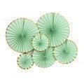 Elegant Gold Foil Paper Fan Set for Wedding Ceremony Full Green Hot Lace (6 Pack)