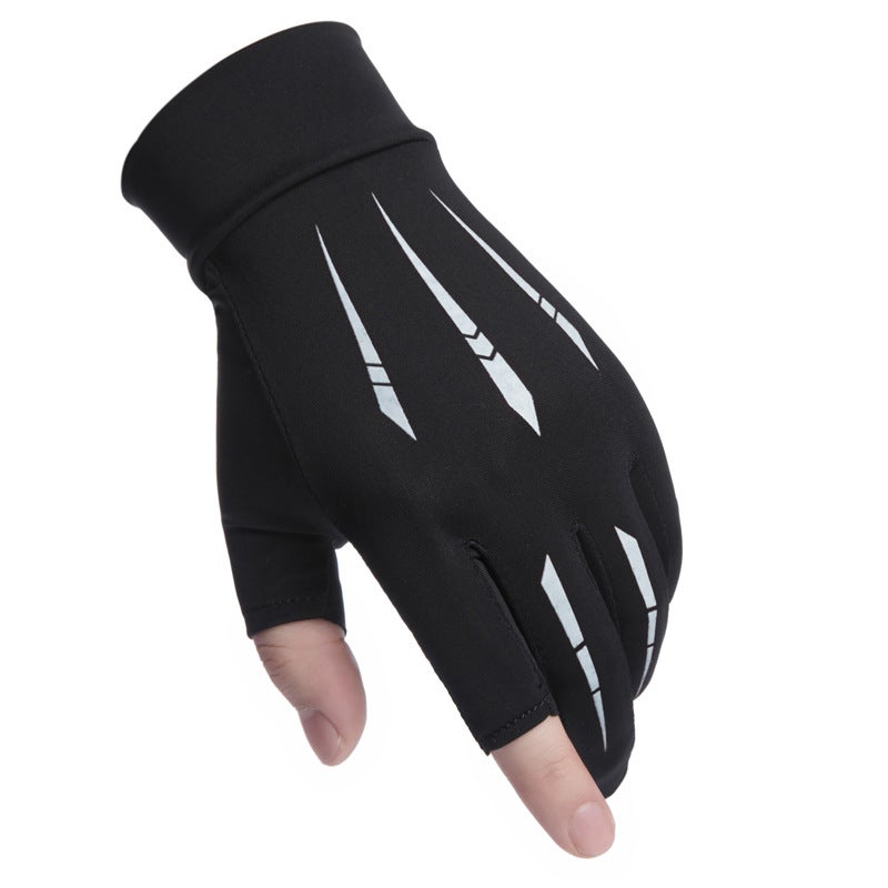 Ice Silk Sun Protection Gloves Mens Leaky Two-Finger Half-Finger Riding Driving Non-Slip Fishing Takeaway Luya Gloves New Style Grey 