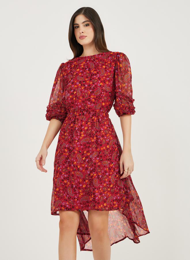 ستايلي فستان طويل بقصة غير متساوية بنقشة الزهور - Image 3