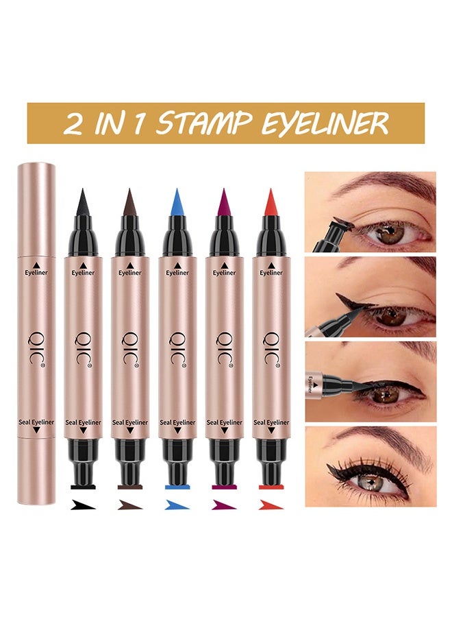 كيو اي سي قلم تحديد الختم قلم رصاص مزدوج الرأس ، كحل سائل ختم الجناح بطانة الأزرق المجنح كحل طوابع لعيون القط طويلة الأمد سوبر نحيف دقيقة شعر تلميح السائل مزدوج الرأس بطانة العيون أدوات الوشم 3.5 جرام 1 # أسود - Image 3