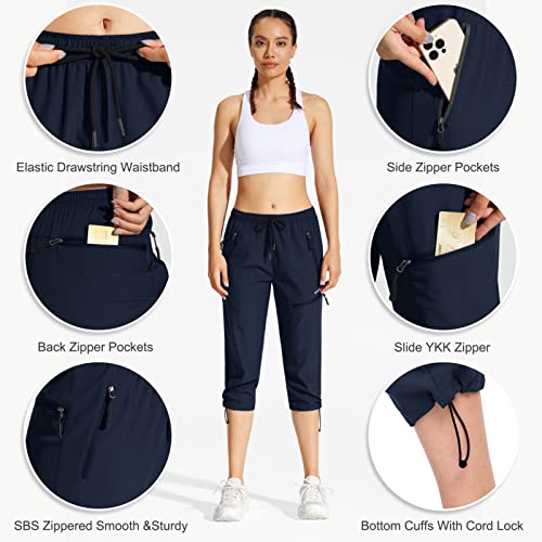 MOCOLY Women's Hiking Capris Pants Outdoor Lightweight Quick Dry Water Resistant UPF 50 Cargo Pants with Zipper Pockets Navy Blue XXL - Image 4
