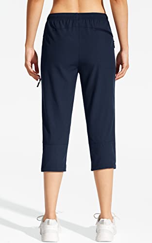 MOCOLY Women's Hiking Capris Pants Outdoor Lightweight Quick Dry Water Resistant UPF 50 Cargo Pants with Zipper Pockets Navy Blue XXL - Image 3