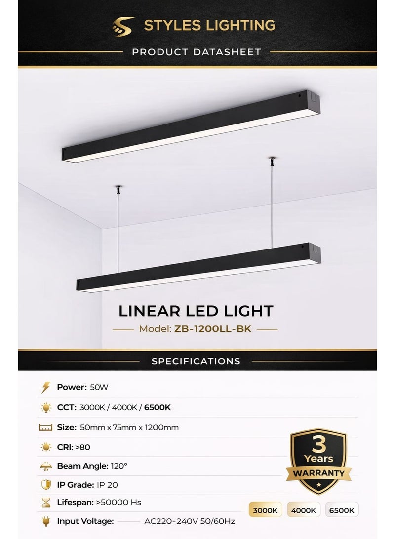 Modern LED Linear Light,black Aluminium 1.2mModern LED Linear Light,black Aluminium 1.2m - Image 3