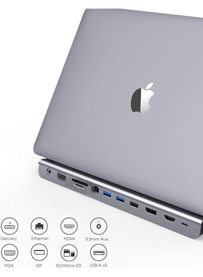 Lention LENTION USB C Docking Station with 100W PD, 4K HDMI/DisplayPort, VGA, Ethernet, Card Reader, USB 3.0/2.0, Aux Adapter Compatible 2021-2016 MacBook Pro, New Mac Air/Surface, More (CB-C95, Space Gray)  - Image 2