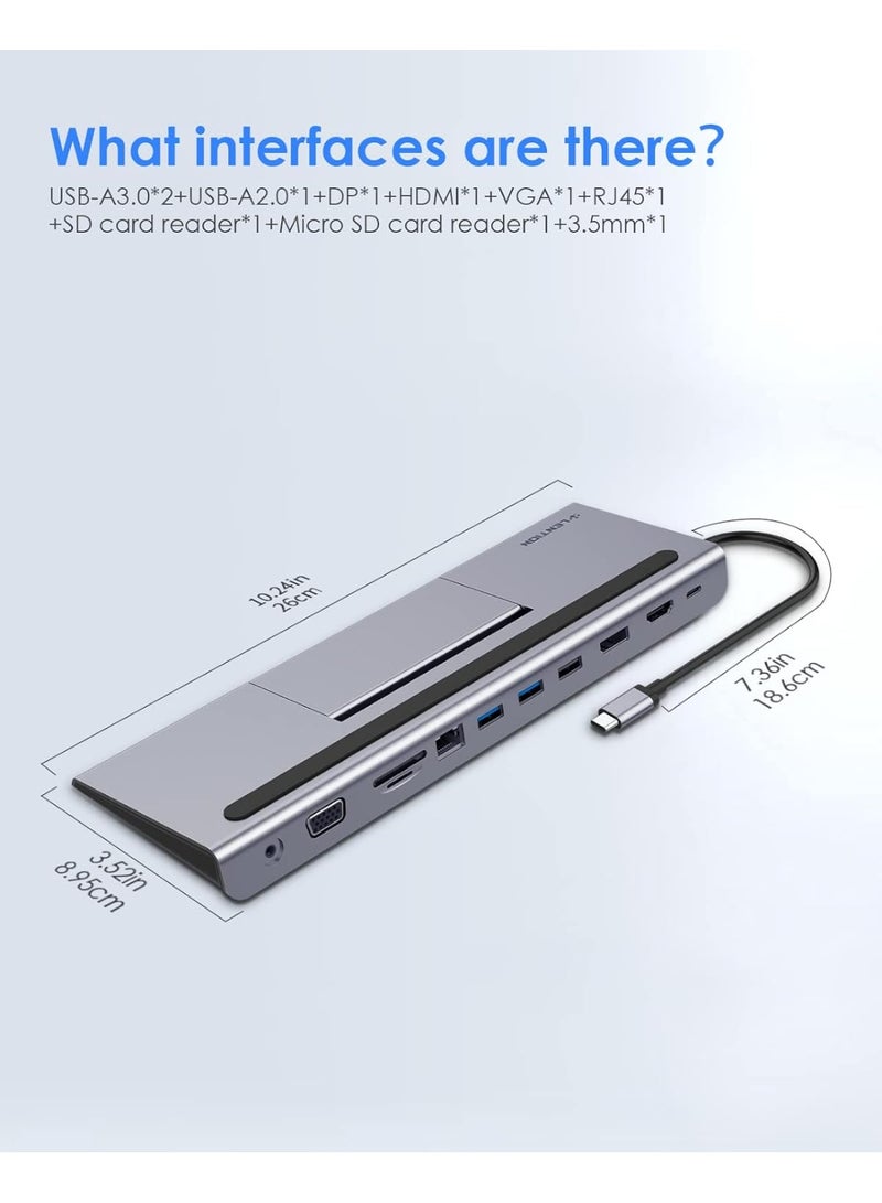 Lention LENTION USB C Docking Station with 100W PD, 4K HDMI/DisplayPort, VGA, Ethernet, Card Reader, USB 3.0/2.0, Aux Adapter Compatible 2021-2016 MacBook Pro, New Mac Air/Surface, More (CB-C95, Space Gray)  - Image 4
