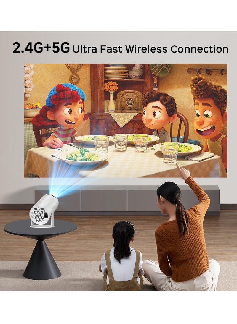 Joshberg - Mini Projector with WIFI and Bluetooth, 4K 1080P Support Portable Projector 180° Rotatable 130'' Screen Movie Projector Auto Keystone Compatible for Laptop, PC, Smartphone (White) - Image 1