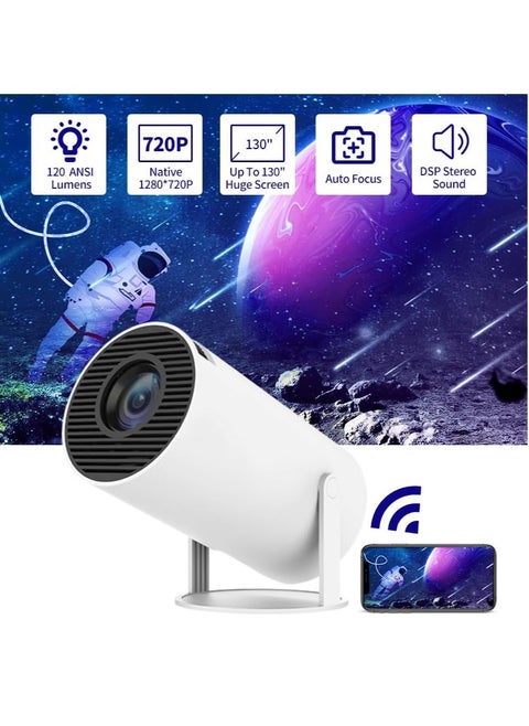 Mini Projector with WIFI and Bluetooth, 4K 1080P Support Portable Projector 180° Rotatable 130'' Screen Movie Projector Auto Keystone Compatible for Laptop, PC, Smartphone (White)