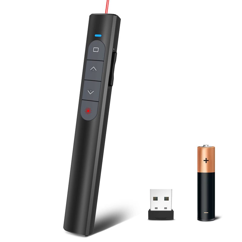 PPTSLID PowerPoint Clickers Wireless Presenter Remote, Presentation Clicker with Red Light, RF 2.4GHz USB Clicker for PowerPoint Presentations Slide Advancer with Volume Control for Mac/Laptop/Computer - Image 1