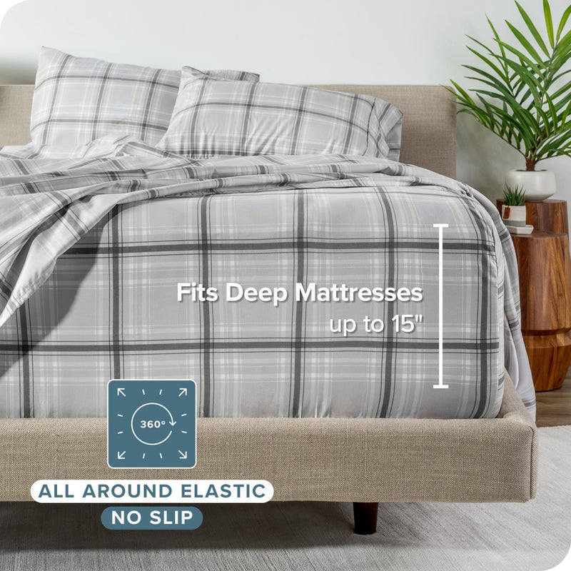 Bare Home Queen Sheet Set - Luxury 1800 Ultra-Soft Microfiber Queen Bed Sheets - Double Brushed - Deep Pockets - Easy Fit - 4 Piece Set - Bedding Sheets & Pillowcases (Queen, Tartan Plaid) - Image 4