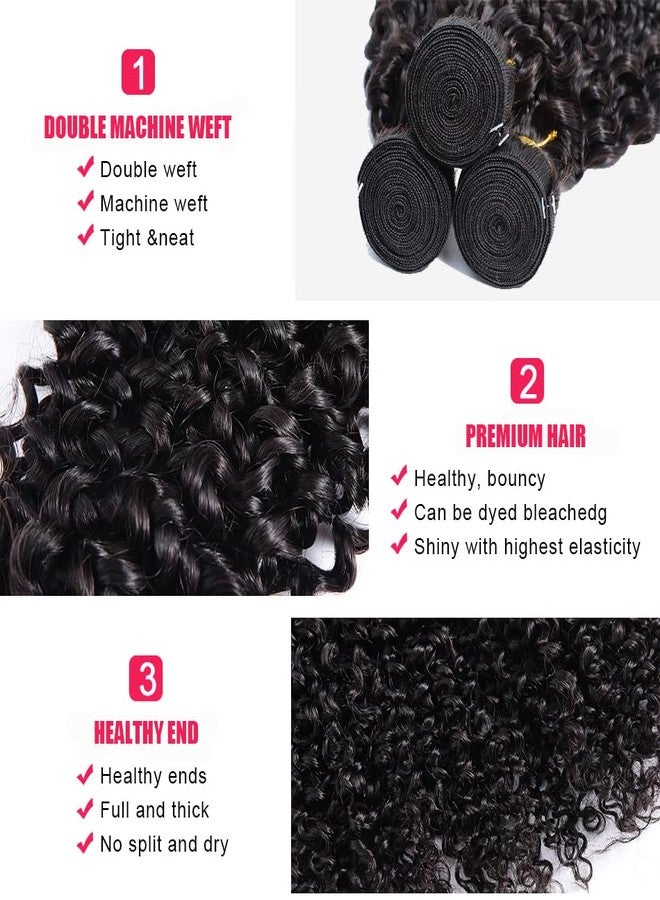 Jinhongze Kinky Curly Bundles Human Hair Bundles Brazilian Curly Hair Bundles 12A Virgin Curly Human Hair Bundles Curly Weave Hair Bundles Natural Black (12 14 16) … … - Image 2