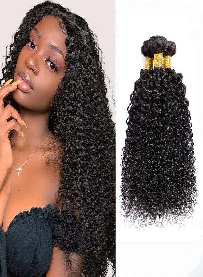 Jinhongze Kinky Curly Bundles Human Hair Bundles Brazilian Curly Hair Bundles 12A Virgin Curly Human Hair Bundles Curly Weave Hair Bundles Natural Black (12 14 16) … … - Image 1