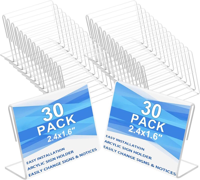 Ludery Small Acrylic Sign Holder 2.4 x 1.6 Inch,Mini Food Sign Labels for Party Buffet,L-Shape Name Card Display Holder, Mini Clear Acrylic Sign Display Holder for Office, Store, Restaurant - 30 Pack - Image 1
