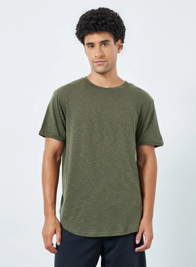 Take Two Men Khaki Acid Wash Crew Neck T-Shirt