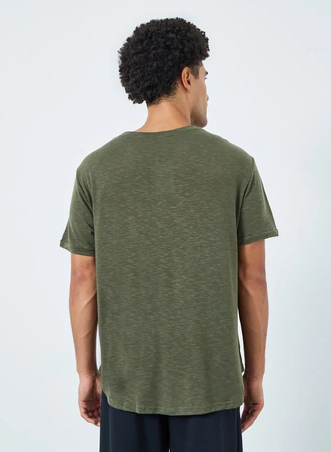 Take Two  Men Khaki Acid Wash Crew Neck T-Shirt for Men | Best Price UAE