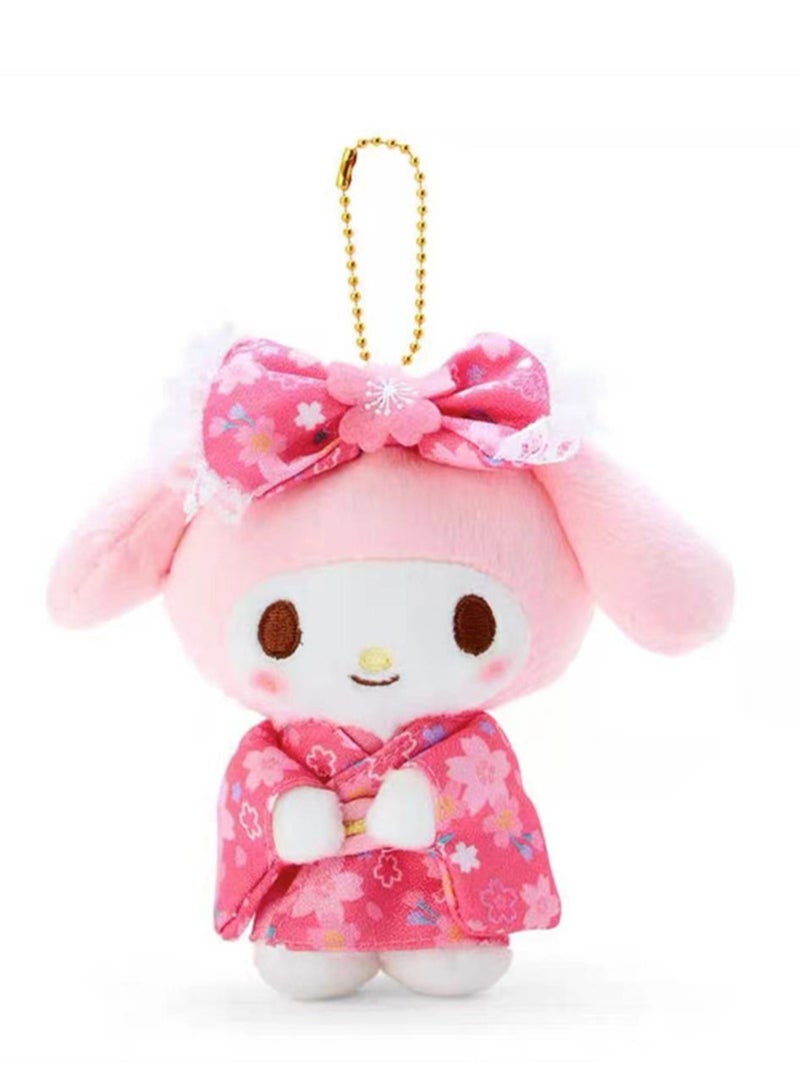 دمية ساكورا كيمونو وردية اللون على شكل حقيبة ألعاب قطيفة مع قلادة وزينة هدايا للبنات - Image 1