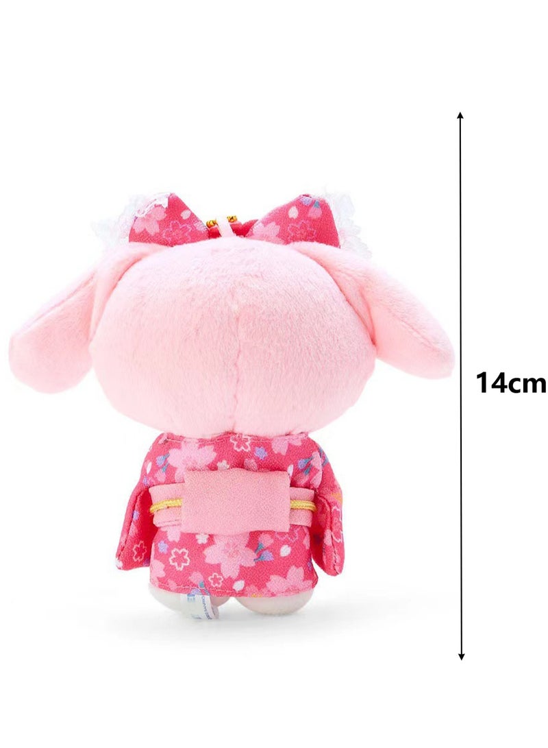 دمية ساكورا كيمونو وردية اللون على شكل حقيبة ألعاب قطيفة مع قلادة وزينة هدايا للبنات - Image 2