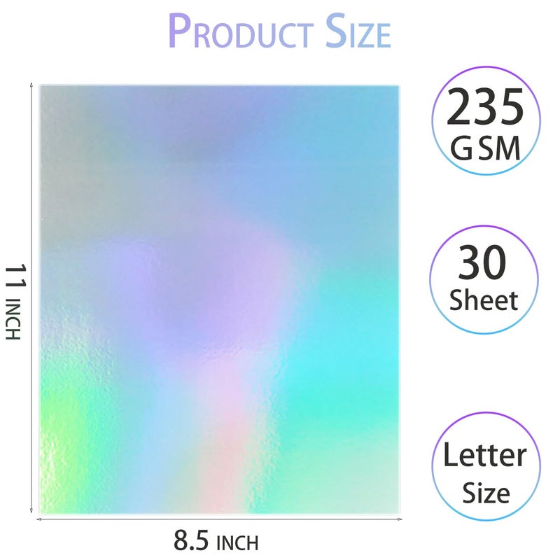WEKOOSE 30 Sheets Holographic Cardstock, 8.5" x 11" Shiny Iridescent Mirror Paper Thick Card Stock Paper for Crafts, Card Making, Party Decoration, Scrapbook Supplies - Image 2