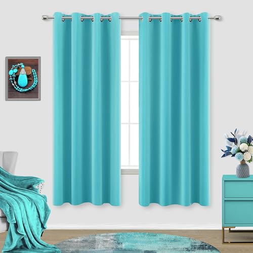Turquoise Curtains 63 Inch Length for Bedroom 2 Panel Set Grommet Window Drapes Insulated Thermal Light Blocking Darkening Pastel Blackout Lightweight Curtains for Girl Kid Mermaid Nursery Living Room
