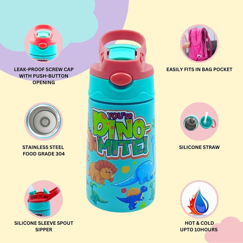 VOIK Kids Sipper Stainless Steel Water Bottle with Straw One Click Push Button To Open Colorful Design Insulated Hot and Cold up to 10 hours Double Wall Ideal for School Picnics 300 ml - Image 5
