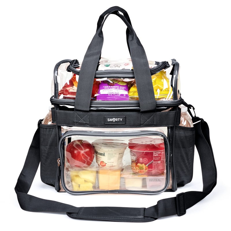 SMARTY Work Approved XL Heavy Duty Clear Lunch Box Shoulder Tote Bag Durable Transparent Security Check Men Women Travel Correctional Officers - Not Stadium Size (Extra Large Bold Black, 13 x 7 x 12) - Image 1