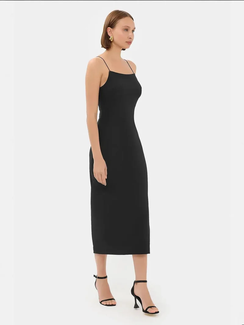 HICCUP Solid Spaghetti-Strap Midi Dress with Slit