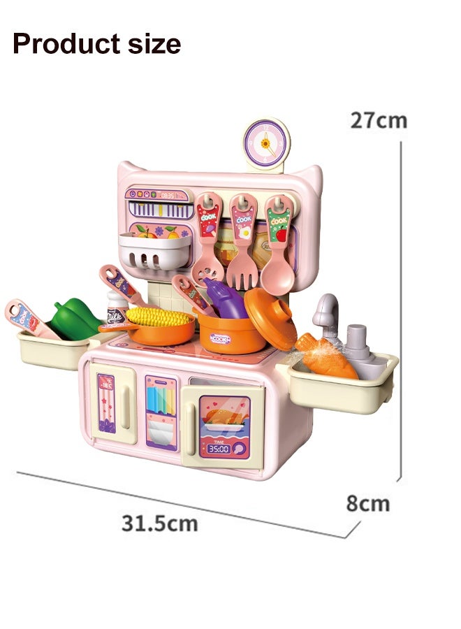 Kitchen Playset,Mini Tiny Kitchen to Play  for Toddlers 14pcs Plastic Pretend Kitchen playset for Cooking, , Kitchen Pretend Play Toy Set, Role Play Cookware Indoor DIY Toy Set, Imaginative Role Learning Toys, Toddler playset for Boys, Girls, Kids, Pink - Image 2
