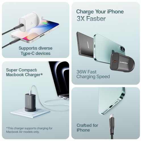 Ambrane 36W Fast GaN Charger, Super Compact iPhone, Macbook Air & Android Smartphones Adapter, PD Technology for Fast Charging, Small Size Perfect for Travels For all Type C Devices (Charge i36,White) - Image 2