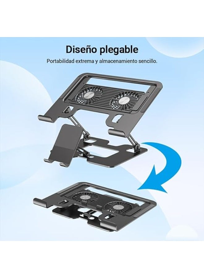 حامل لابتوب مع مروحتين تبريد – قابل للطي والضبط مع حامل هاتف – دوران 180 درجة للاستخدام اليوميحامل لابتوب مع مروحتين تبريد – قابل للطي والضبط مع حامل هاتف – دوران 180 درجة للاستخدام اليومي - Image 2