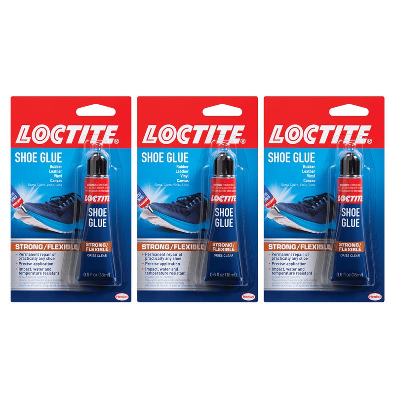 Loctite Shoe Glue Strong Flexible Fabric Glue Resistant to Water Impact Vibrations Dries Clear 06 fl oz Bottle 3 Pack