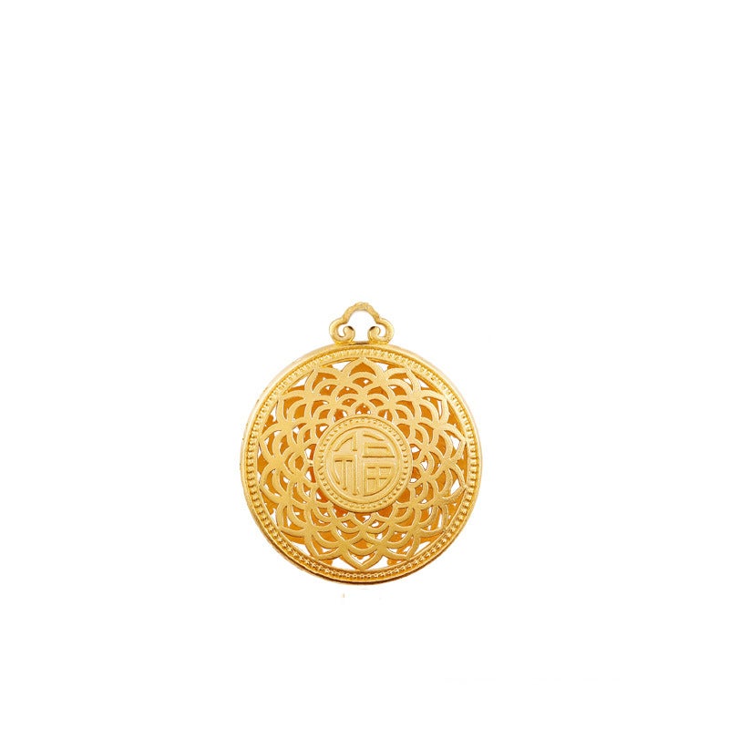 Generic Vietnam Sand Gold Eight Treasures Lotus Pendant Necklace Babao Fuguilian Pendant (diameter 2.5cm, thickness 6mm, without chain) 
