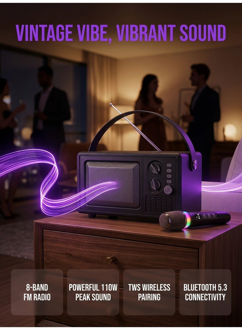 lanthour 8-Band FM Radio, Bluetooth Speaker, 110W Peak Dual Speakers with Big Volume, 2400mAh Long Battery Life, TWS Wireless Pairing, 1.7kg Retro Portable Model - Image 3