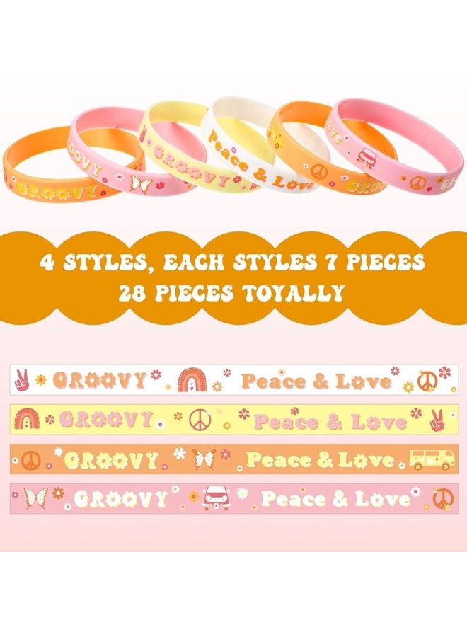 Aoriher 28 Pieces Groovy Retro Hippie Silicone Wristbands Daisy Flower Peace and Love Rubber Bracelets Groovy Daisy Party Favors for Kids adults 60s 70s Two Groovy themed Birthday Party Decoration Supplies - Image 1