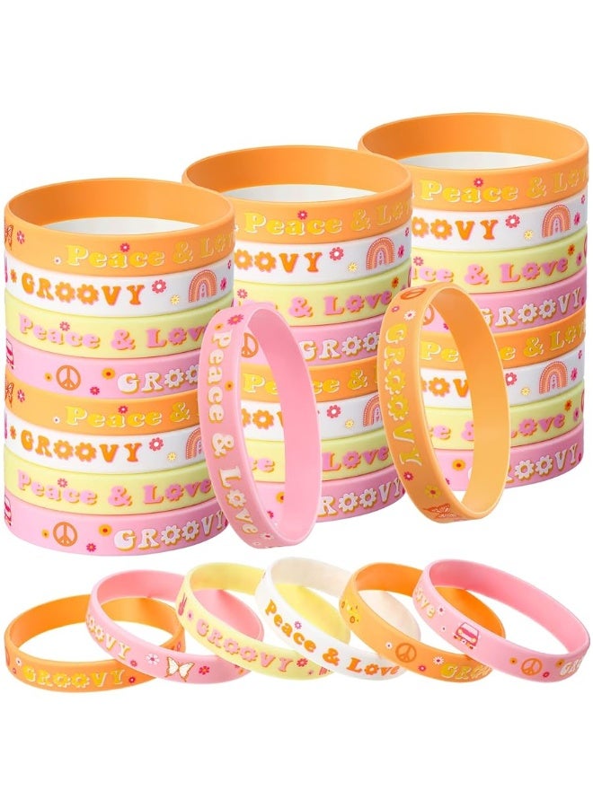 Aoriher 28 Pieces Groovy Retro Hippie Silicone Wristbands Daisy Flower Peace and Love Rubber Bracelets Groovy Daisy Party Favors for Kids adults 60s 70s Two Groovy themed Birthday Party Decoration Supplies - Image 3