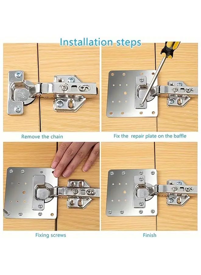 16pcs Polished Stainless Steel Cabinet Hinge Repair Plates With Screws Door Fixing Bracket Kits - Image 4