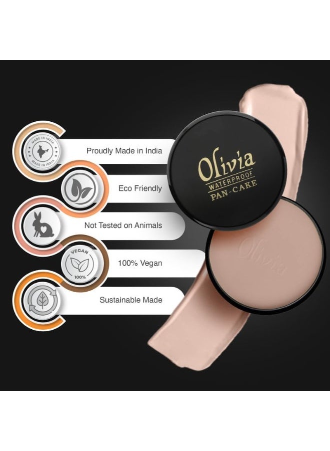Olivia Pan Cake 100% Waterproof 25g | Full Coverage Makeup Base | Smudge-Proof & Sweat-Resistant | Long-Lasting Velvety Finish | Hides Blemishes | For All Skin Types | Fresh Peach - 23 - Image 4