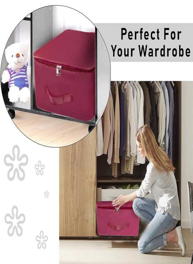 stylebites Nylon Wardrobe Organizer Bag | Moisture-Proof Clothes Storage Box with Zipper & Handle | Saree Cover for Wardrobe Organization | Square Foldable Clothes Organizer (Magenta, 2) - Image 2