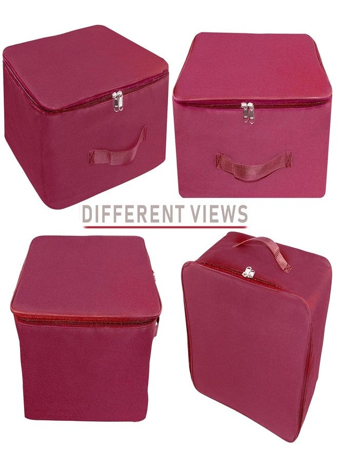 stylebites Nylon Wardrobe Organizer Bag | Moisture-Proof Clothes Storage Box with Zipper & Handle | Saree Cover for Wardrobe Organization | Square Foldable Clothes Organizer (Magenta, 2) - Image 4
