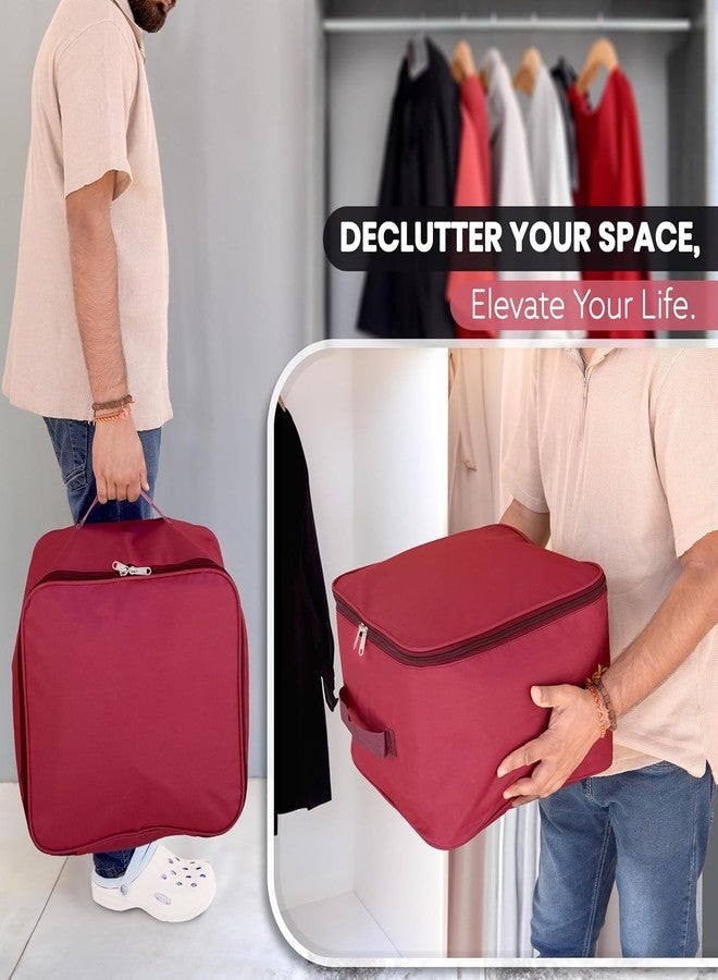 stylebites Nylon Wardrobe Organizer Bag | Moisture-Proof Clothes Storage Box with Zipper & Handle | Saree Cover for Wardrobe Organization | Square Foldable Clothes Organizer (Magenta, 2) - Image 5