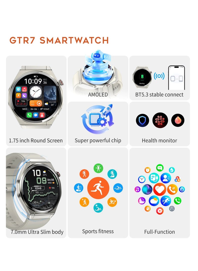 G-TAB GTR7 Smartwatch White AMOLED Bluetooth Smartwatch with Calling, Health Monitor, Ultra Thin 7.0mm Design, AI Voice Assistant, Full Touch Display, 30 Days Standby, Fitness Tracker for Android & iOS - Image 3