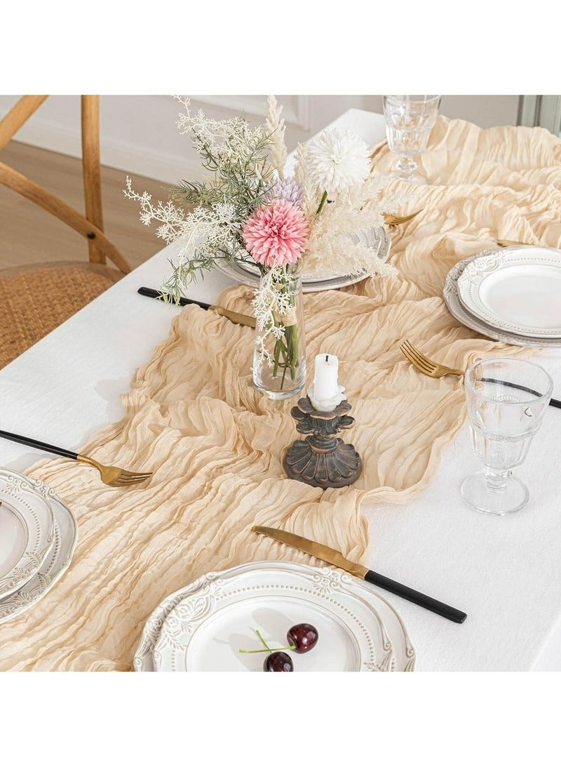 دبليو إل آر كيو إل دبليو مفرش طاولة من القماش القطني من 4M، مفرش طاولة زفاف بيج، مفرش طاولة من الشاش البوهيمي، ديكور طاولة شفاف ريفي 90×400 سم - Image 3